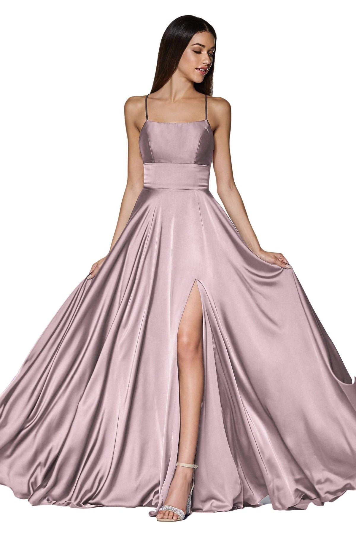 Cinderella Divine - CJ527 Long Crisscross Back Satin A-Line Dress - designer bridesmaid dress at Silhouette Dresses