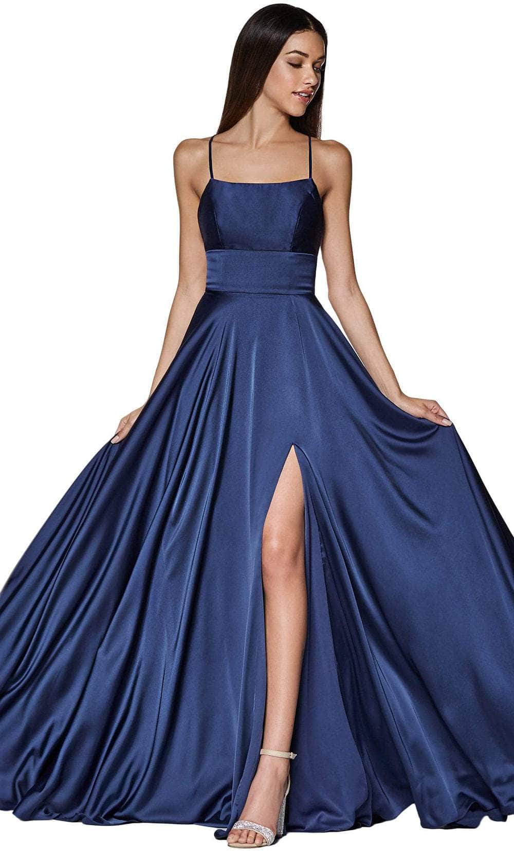 Cinderella Divine - CJ527 Long Crisscross Back Satin A-Line Dress - back view