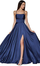 Cinderella Divine - CJ527 Long Crisscross Back Satin A-Line Dress - back view