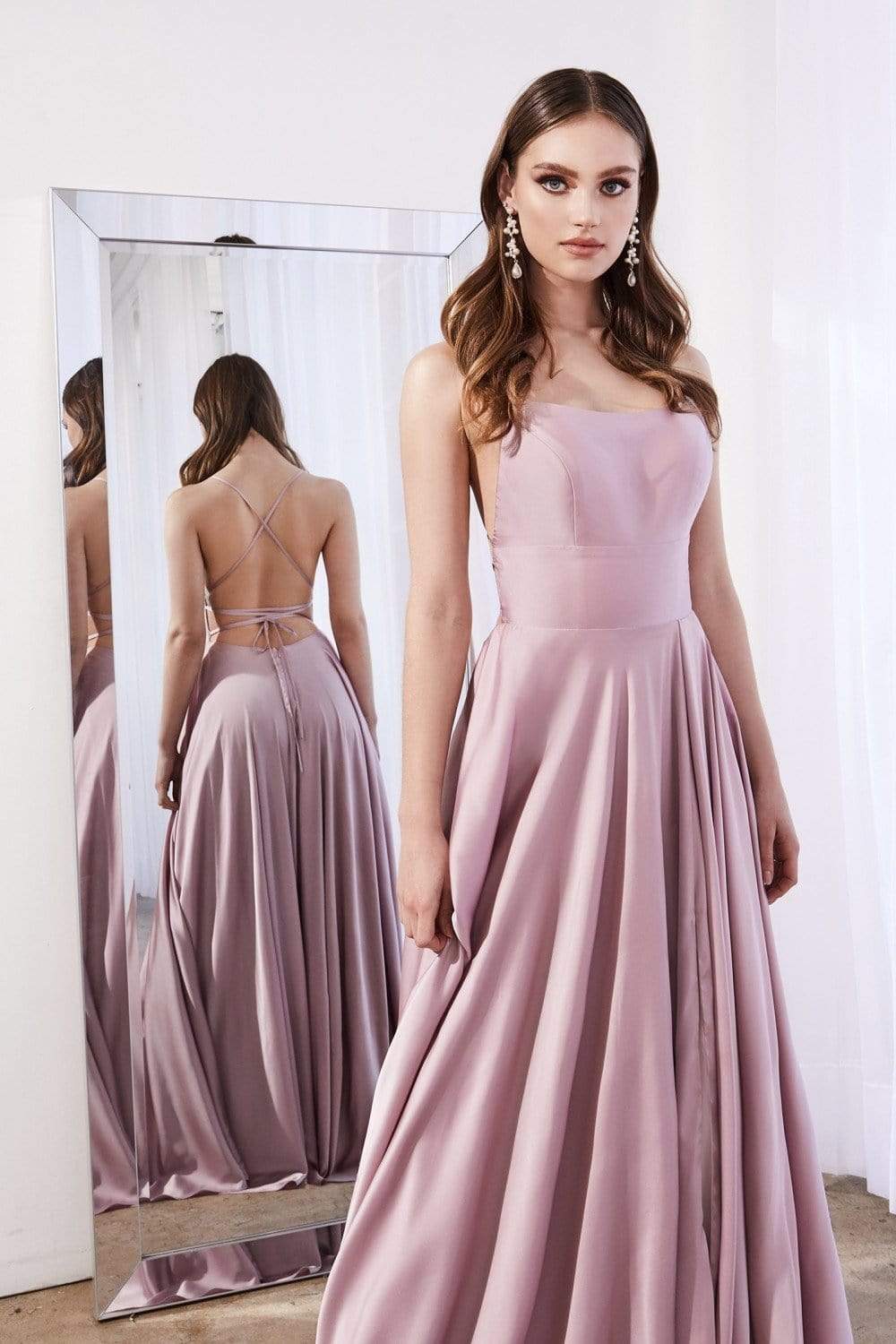 Cinderella Divine - CJ527 Long Crisscross Back Satin A-Line Dress - view 5