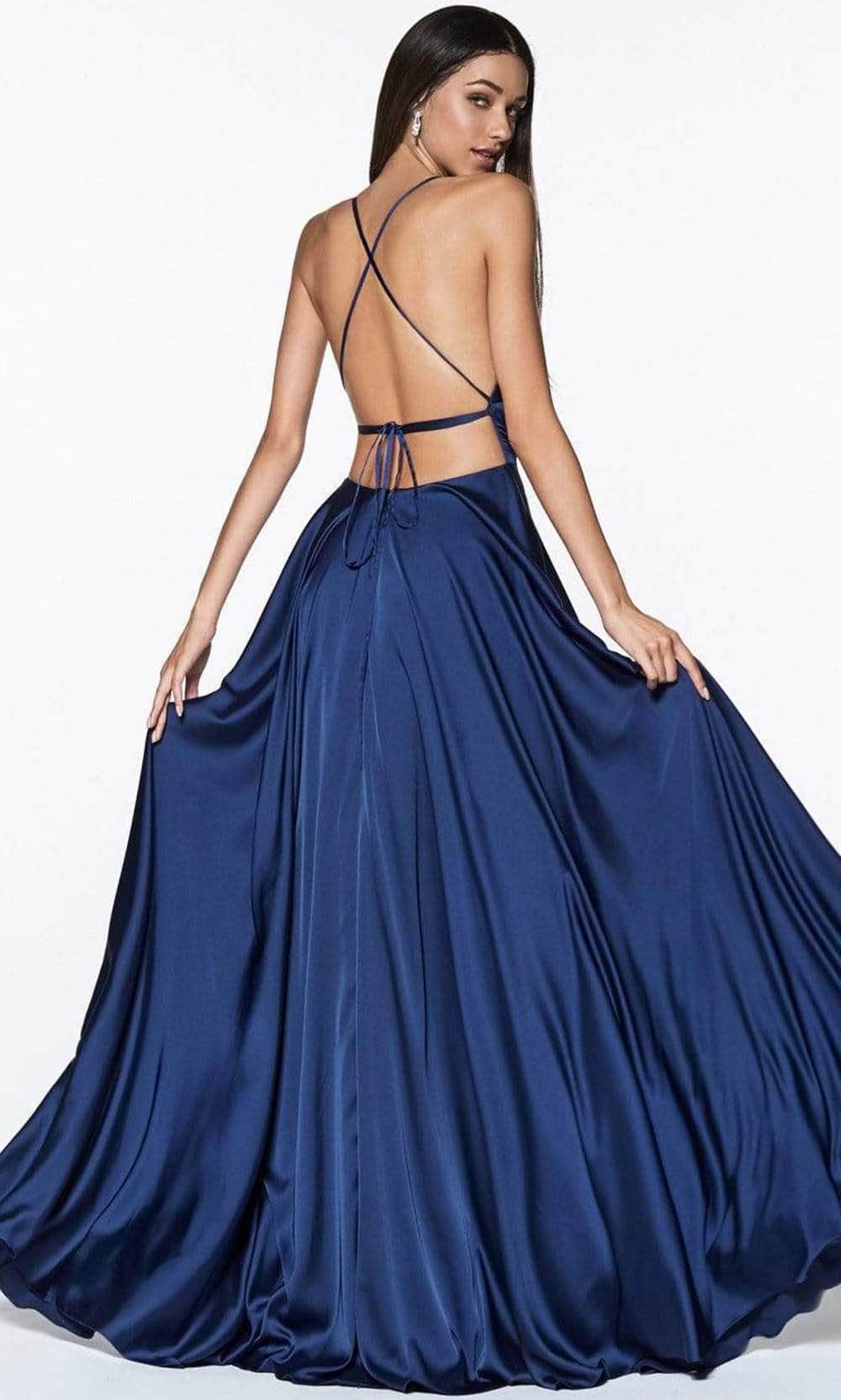 Cinderella Divine - CJ527 Long Crisscross Back Satin A-Line Dress - detail view