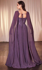 Cinderella Divine CJ937 - Pleated Cape Sleeve Prom Gown - back view