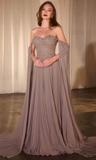 Cinderella Divine CJ937 - Pleated Cape Sleeve Prom Gown - view 5