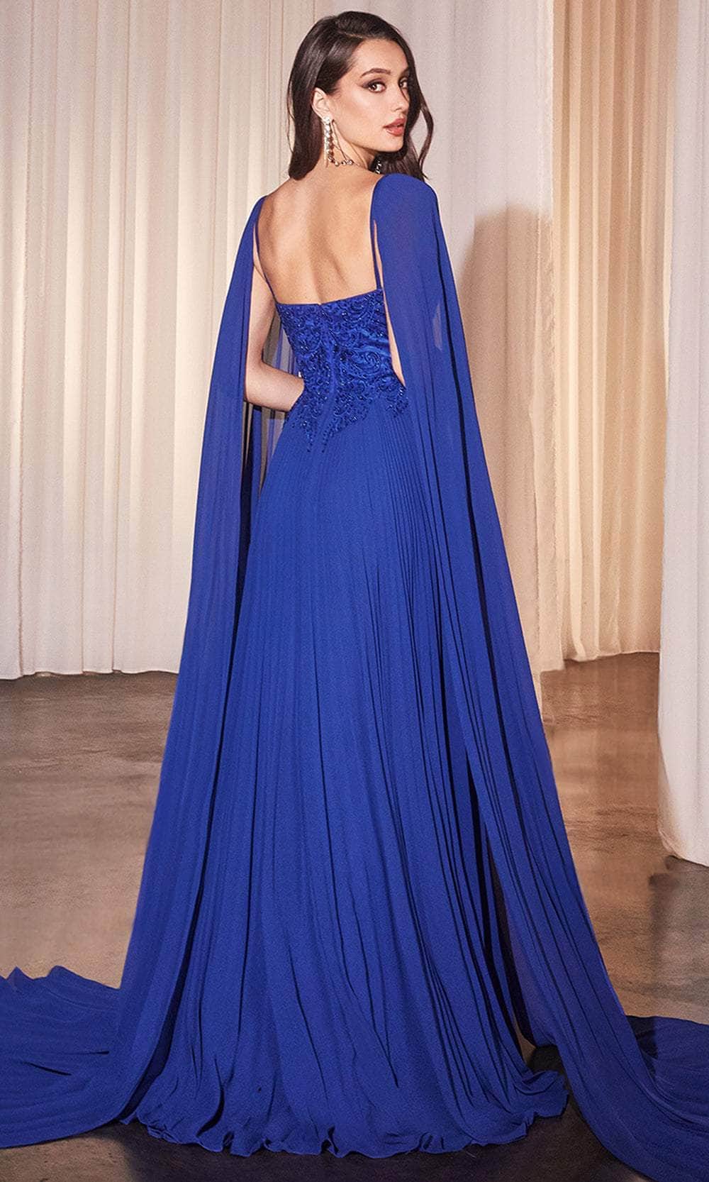 Cinderella Divine CJ937 - Pleated Cape Sleeve Prom Gown - view 7