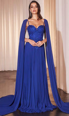 Cinderella Divine CJ937 - Pleated Cape Sleeve Prom Gown - view 6