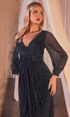 Cinderella Divine CK2141 - Gliiter Bishop Sleeve Prom Dress