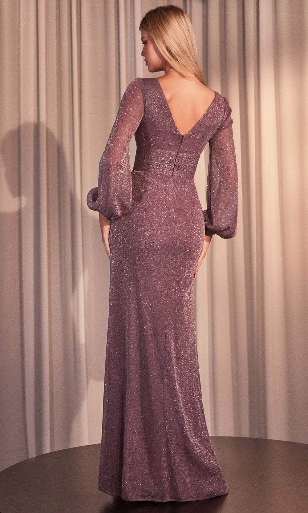 Cinderella Divine CK2141 - Gliiter Bishop Sleeve Prom Dress - back view