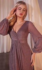 Cinderella Divine CK2141 - Gliiter Bishop Sleeve Prom Dress - detail view