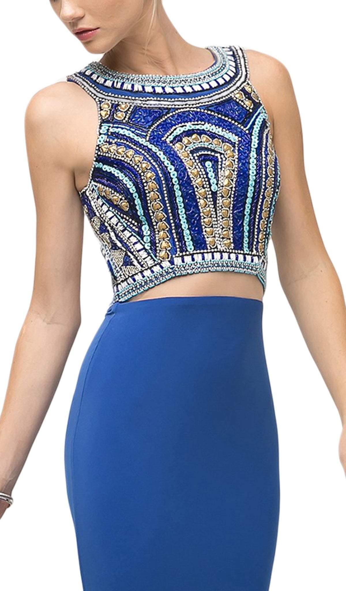 Cinderella Divine - CK39 Two Piece Beaded Halter Trumpet Dress - back view