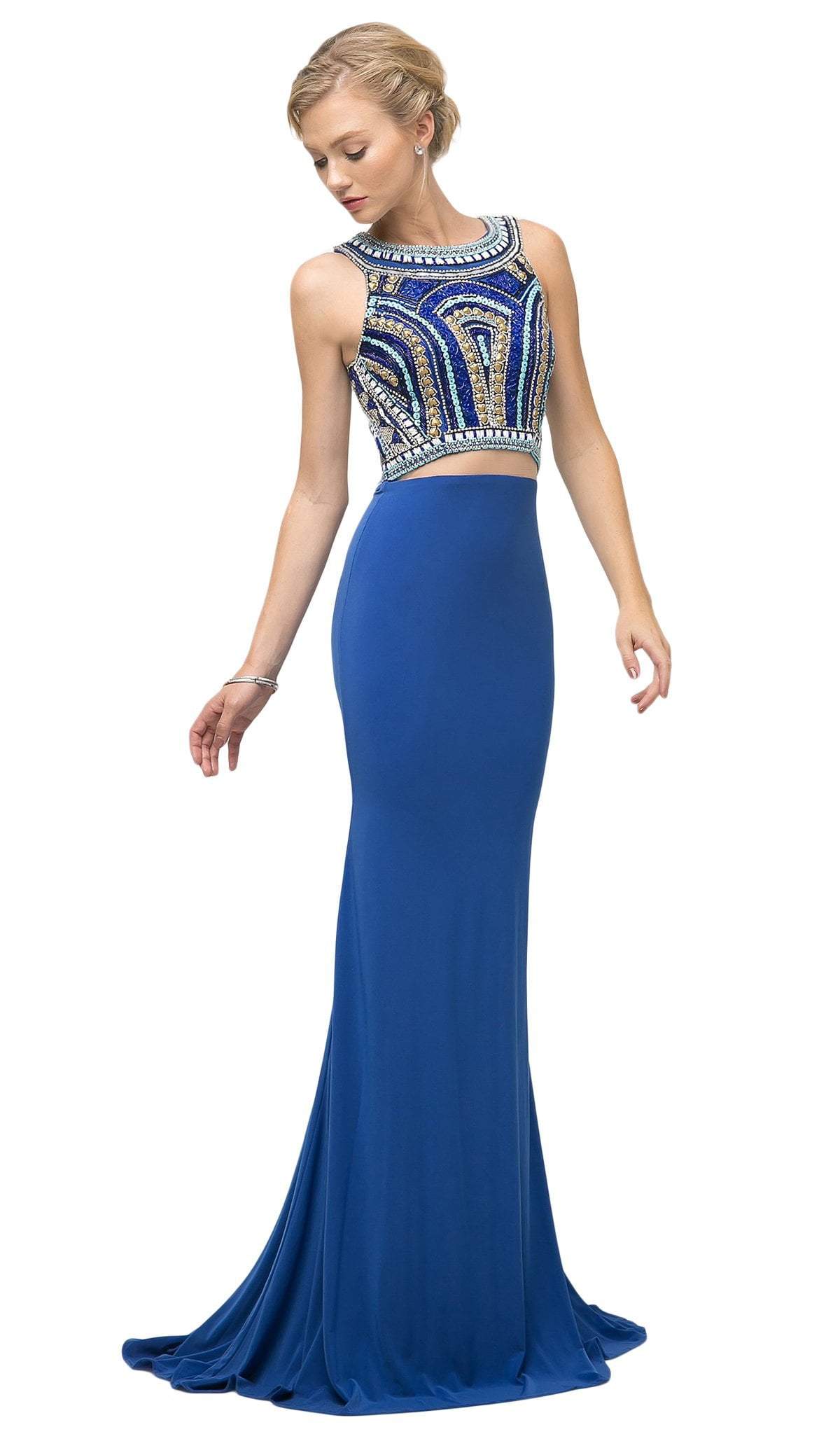Cinderella Divine - CK39 Two Piece Beaded Halter Trumpet Dress - Silhouette Dresses
