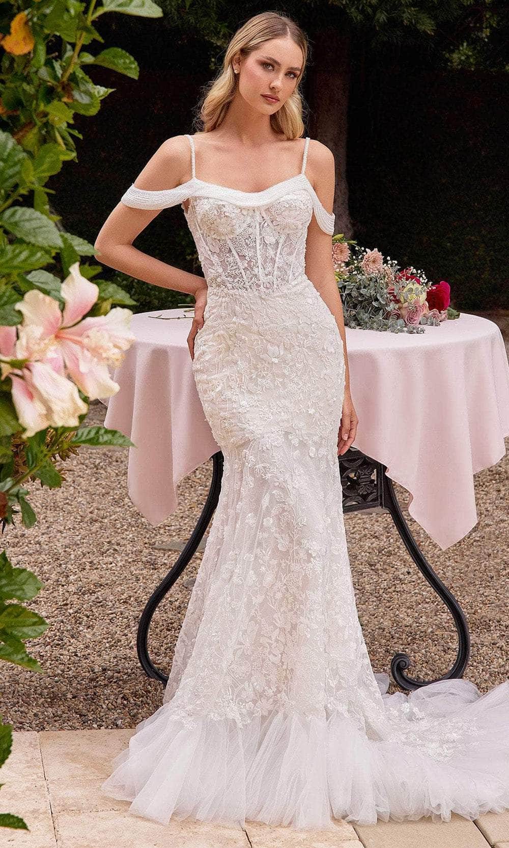 Cinderella Divine CK703W - Embroidered Spaghetti Straps Bridal Gown - back view