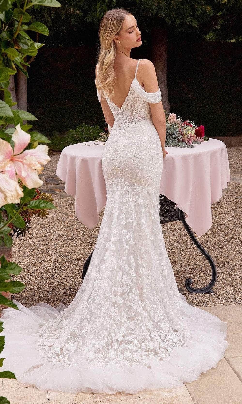Cinderella Divine CK703W - Embroidered Spaghetti Straps Bridal Gown - detail view
