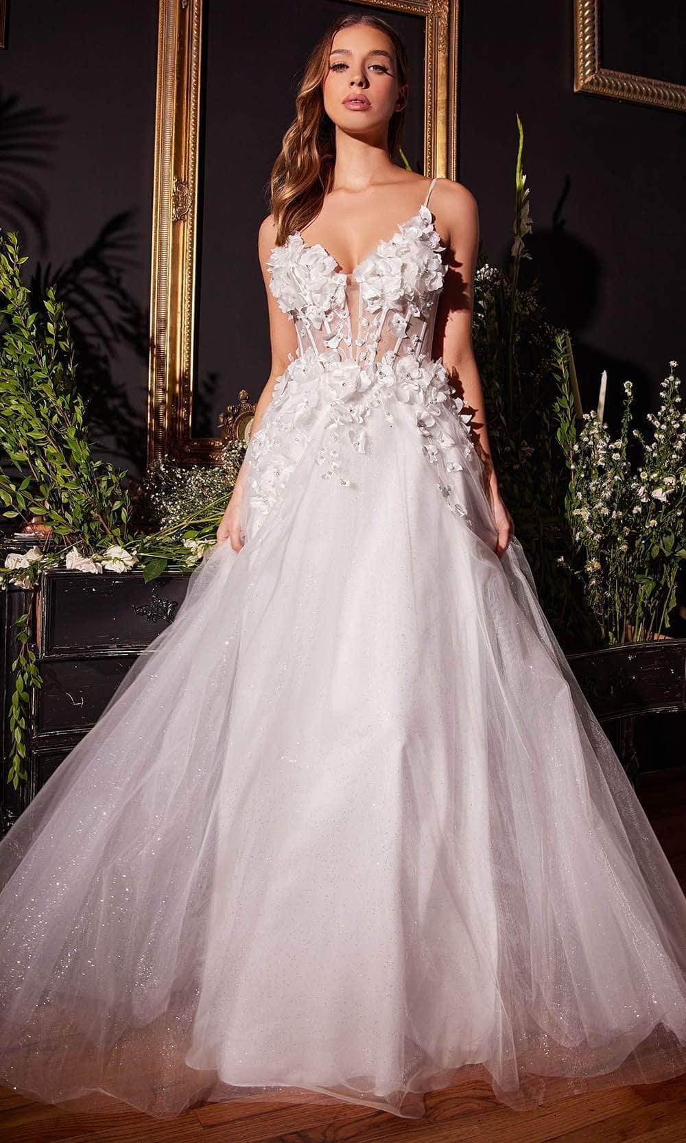 Cinderella Divine CM321W - Sleeveless Bridal Gown with Floral Details - Silhouette Dresses
