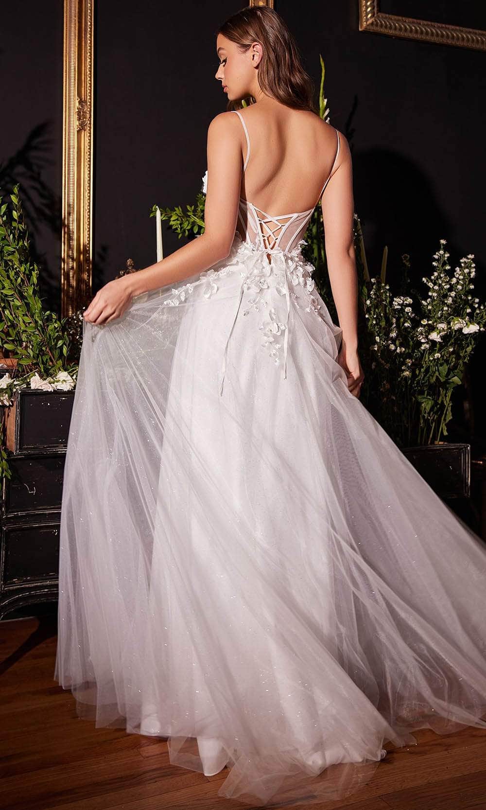 Cinderella Divine CM321W - Sleeveless Bridal Gown with Floral Details - back view
