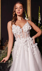 Cinderella Divine CM321W - Sleeveless Bridal Gown with Floral Details - detail view