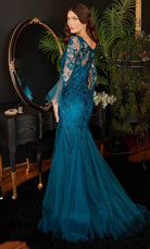 Cinderella Divine CM327 - Trumpet Embroideed Evening Dress - back view
