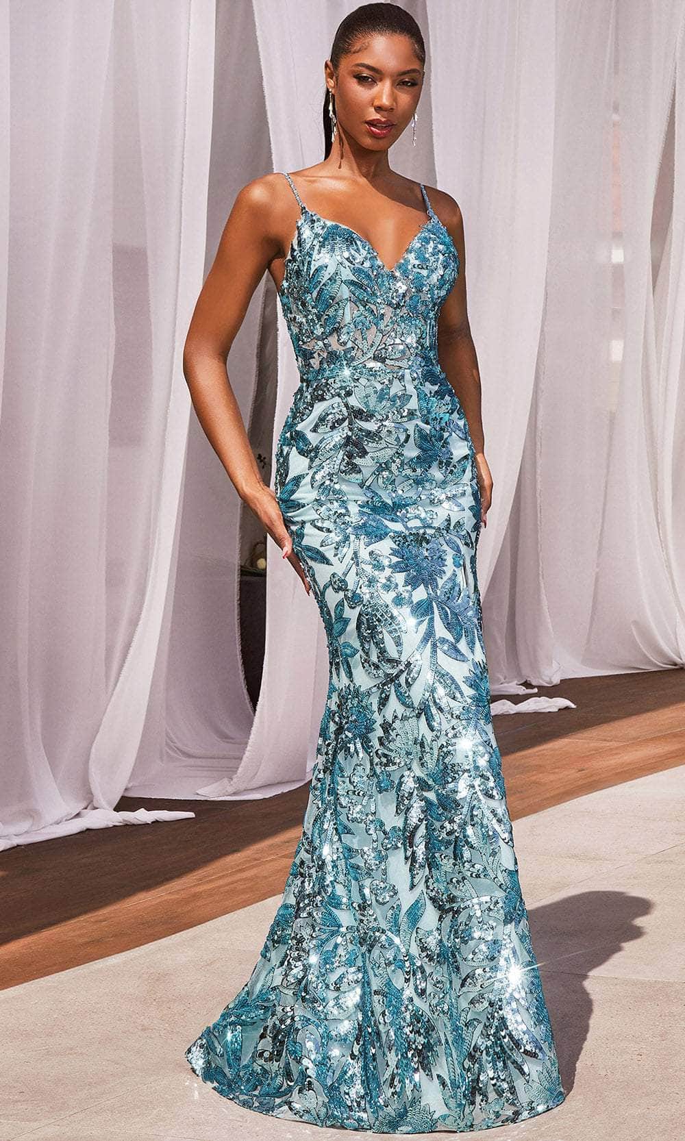 Cinderella Divine CM350 - V-Neck Gown with Thigh-High Slit - view 6