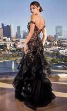 Cinderella Divine CM354 - Off-Shoulder Mermaid Silhouette Prom Gown - back view
