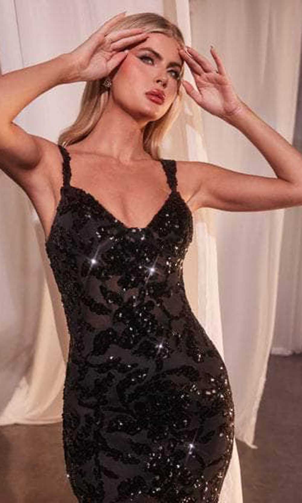 Cinderella Divine CR381 - Sequin Velvet Formal Gowns - back view