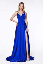 Cinderella Divine - CS034 Plunging V-neck A-line Gown With Train - view 5