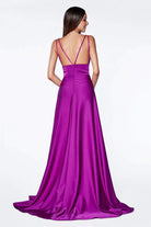 Cinderella Divine - CS034 Plunging V-neck A-line Gown With Train - back view