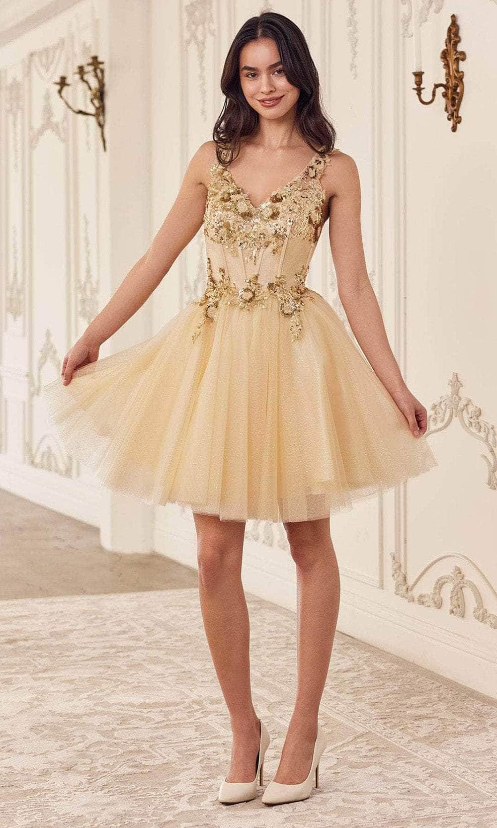 Cinderella Divine CY019 - Applique Corset Style Cocktail Dress - view 5