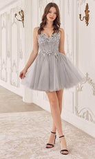 Cinderella Divine CY019 - Applique Corset Style Cocktail Dress - back view