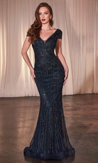 Cinderella Divine CZ0029 - Sequin Embelished Plunging V-Neck Prom Gown