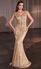 Cinderella Divine CZ0029 - Sequin Embelished Plunging V-Neck Prom Gown - Silhouette Dresses