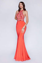 Cinderella Divine - Embellished High Halter Evening Dress - designer evening gown at Silhouette Dresses