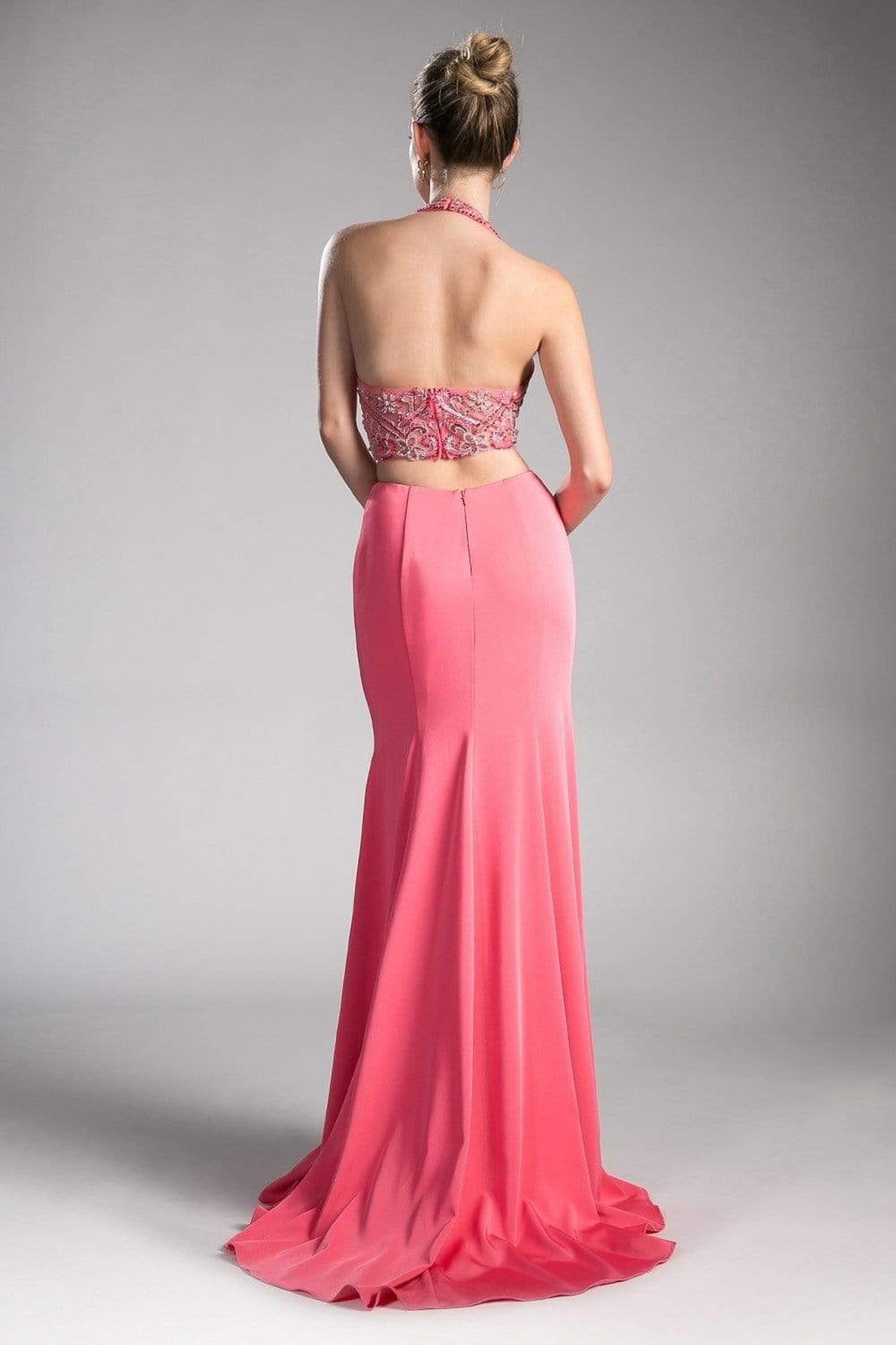Cinderella Divine - Embellished High Halter Fitted Evening Gown