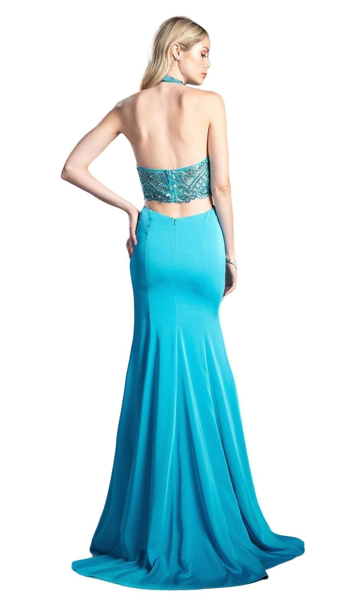 Cinderella Divine - Embellished High Halter Fitted Evening Gown - view 5