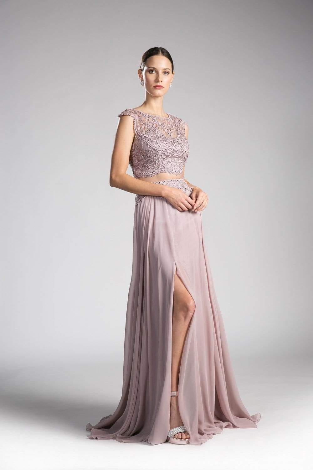 Cinderella Divine - Embellished Illusion Bateau A-line Dress - designer mother of the bride dress at Silhouette Dresses