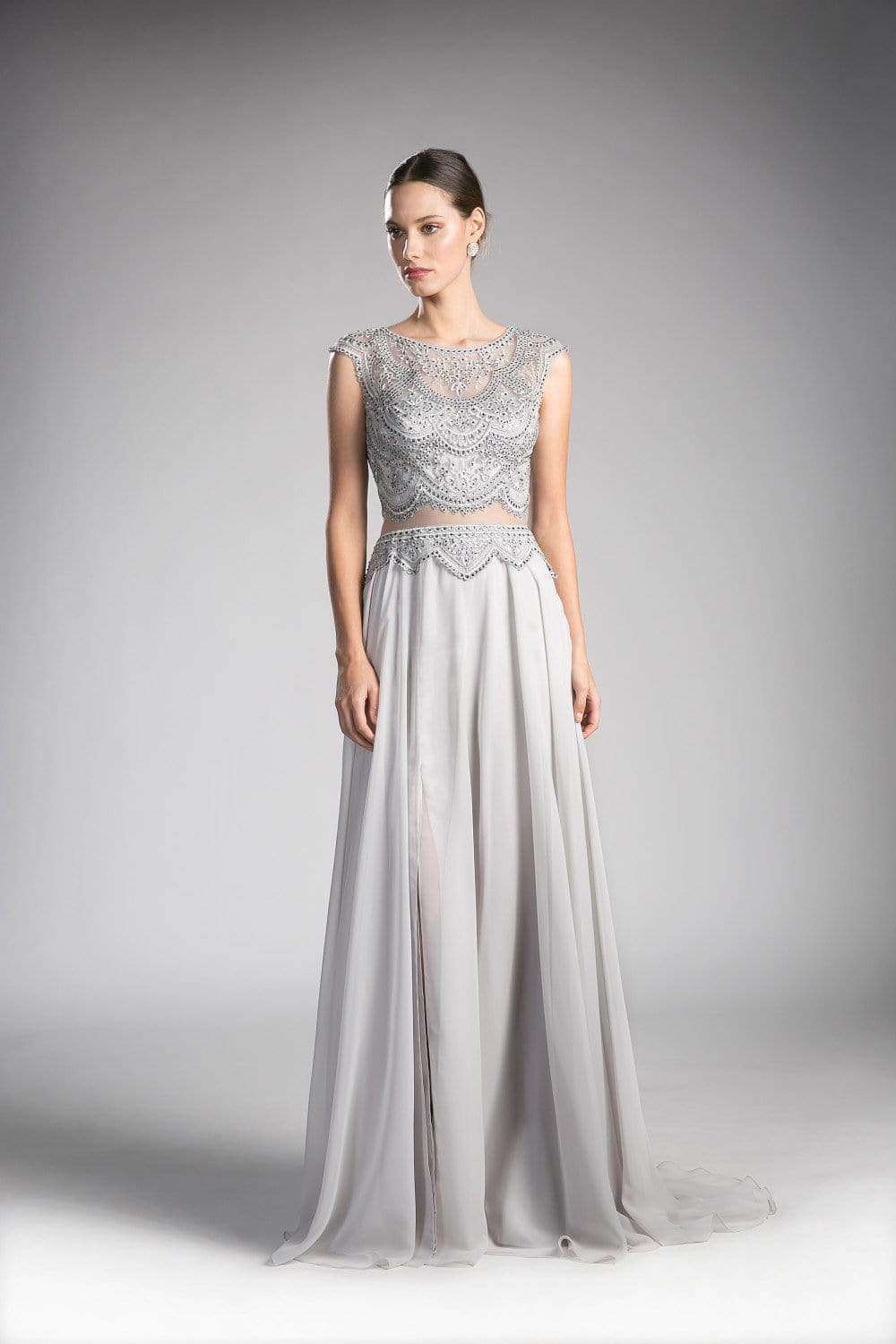 Cinderella Divine - Embellished Illusion Bateau A-line Dress - back view