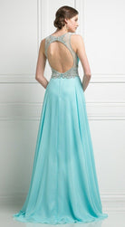Cinderella Divine - Embellished Illusion Bateau Chiffon A-line Dress - back view