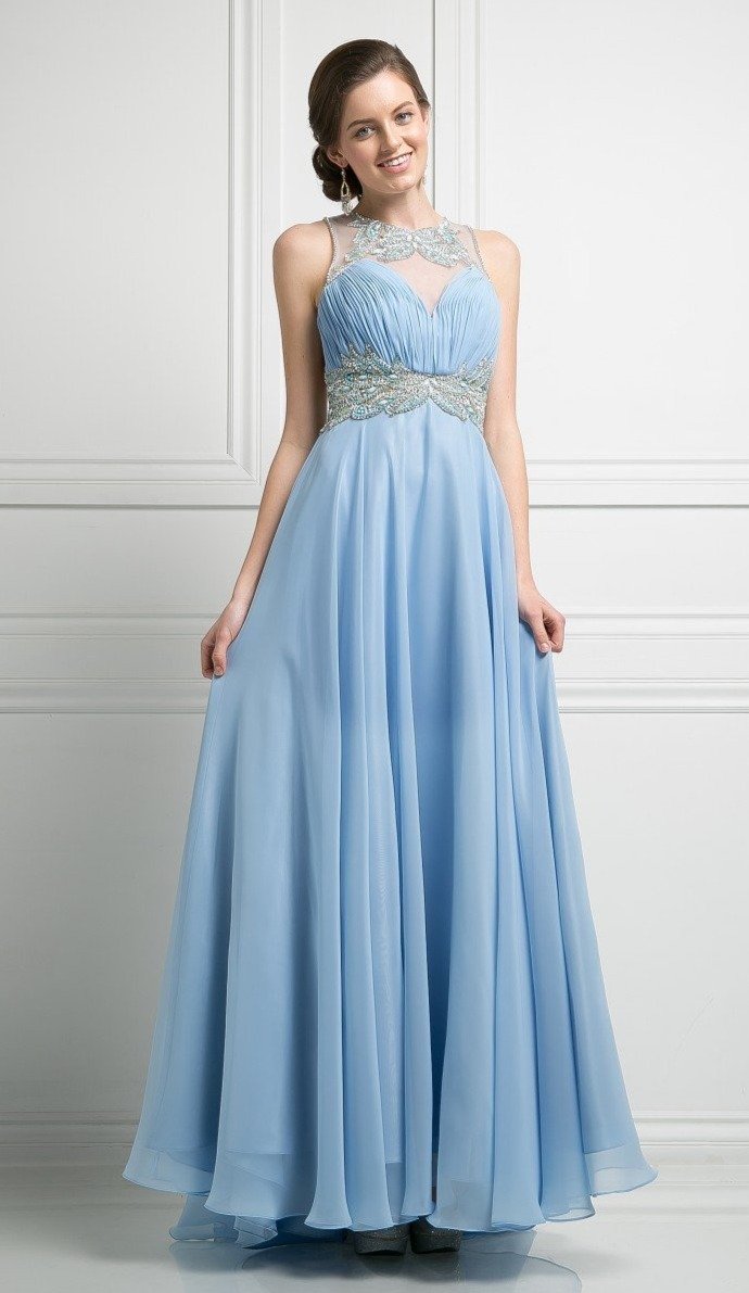 Cinderella Divine - Embellished Illusion Bateau Chiffon A-line Dress - detail view