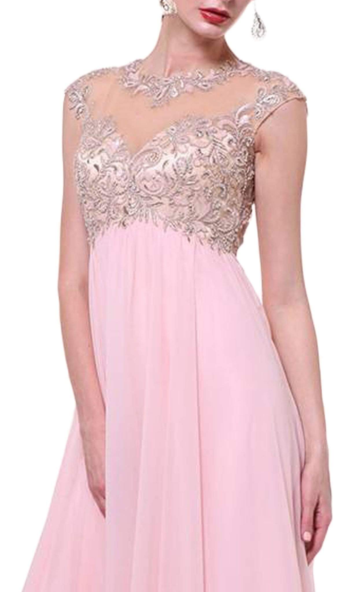Cinderella Divine - Embellished Illusion Jewel Neck A-line Dress - back view