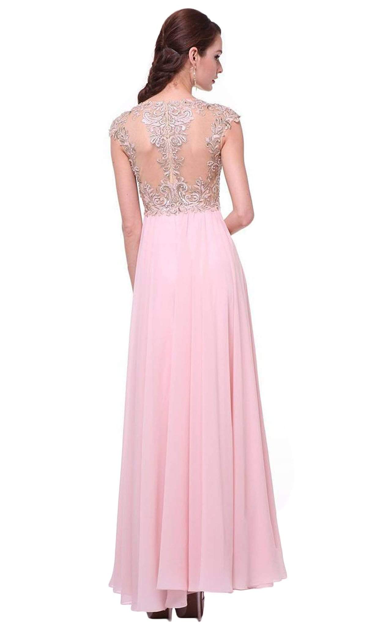 Cinderella Divine - Embellished Illusion Jewel Neck A-line Dress - detail view