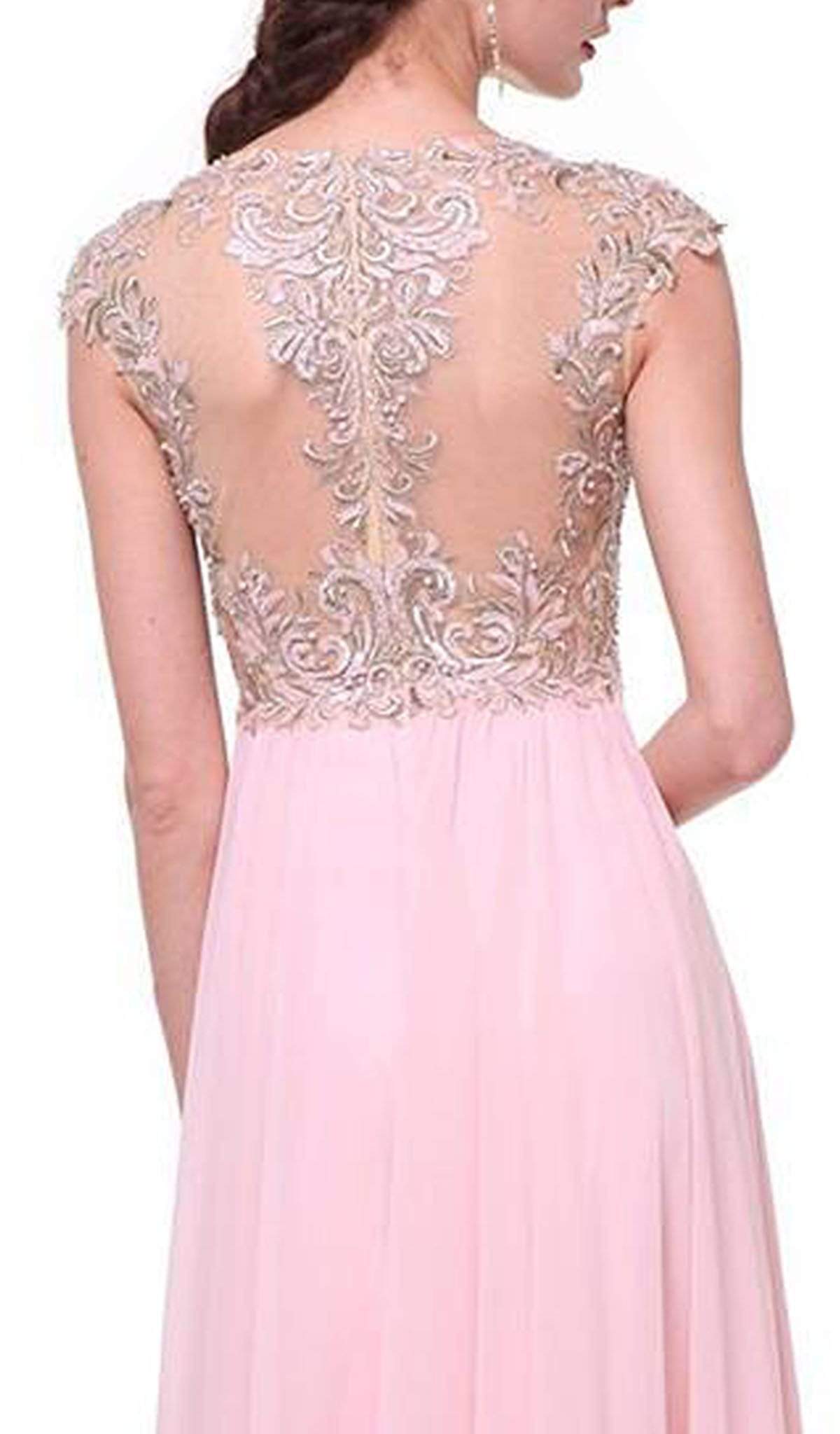 Cinderella Divine - Embellished Illusion Jewel Neck A-line Dress - view 4