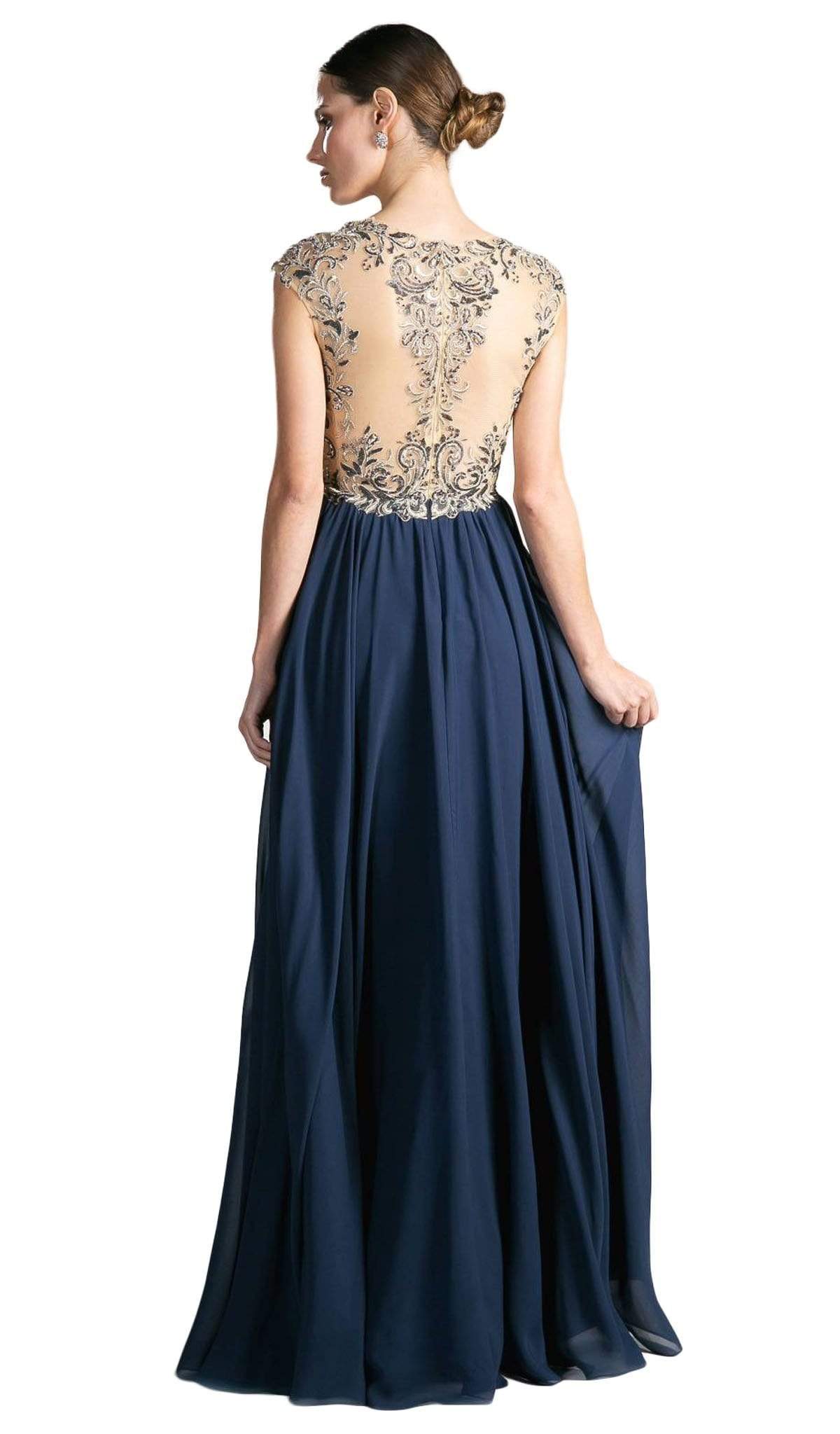 Cinderella Divine - Embellished Illusion Jewel Neck A-line Dress - view 6