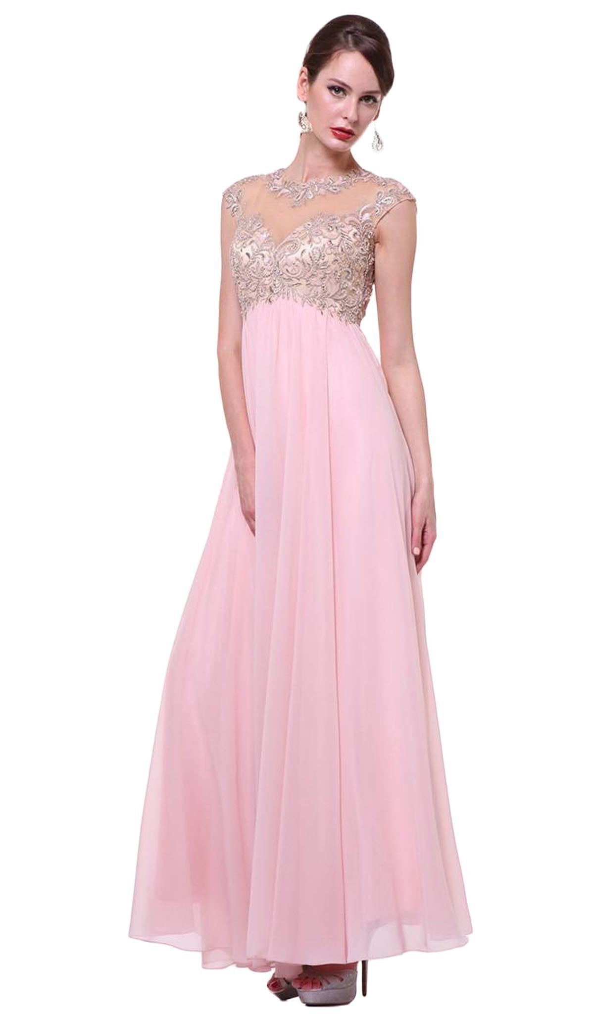 Cinderella Divine - Embellished Illusion Jewel Neck A-line Dress - designer bridesmaid dress at Silhouette Dresses