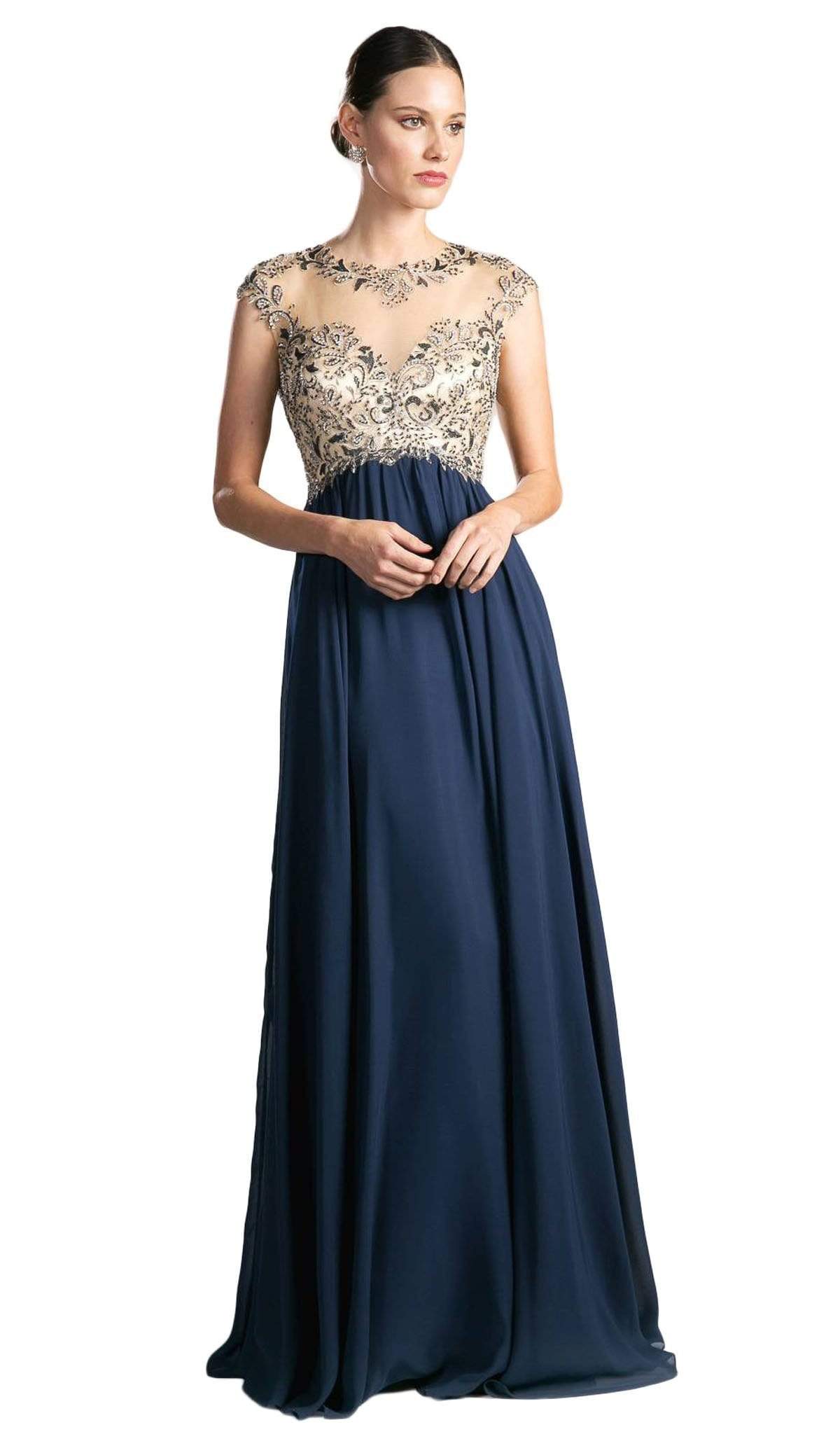 Cinderella Divine - Embellished Illusion Jewel Neck A-line Dress - view 5