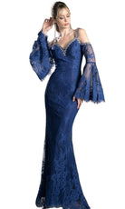 Cinderella Divine 13112 - Embellished Lace Long Bell Sleeve Sheath Dress - view 5