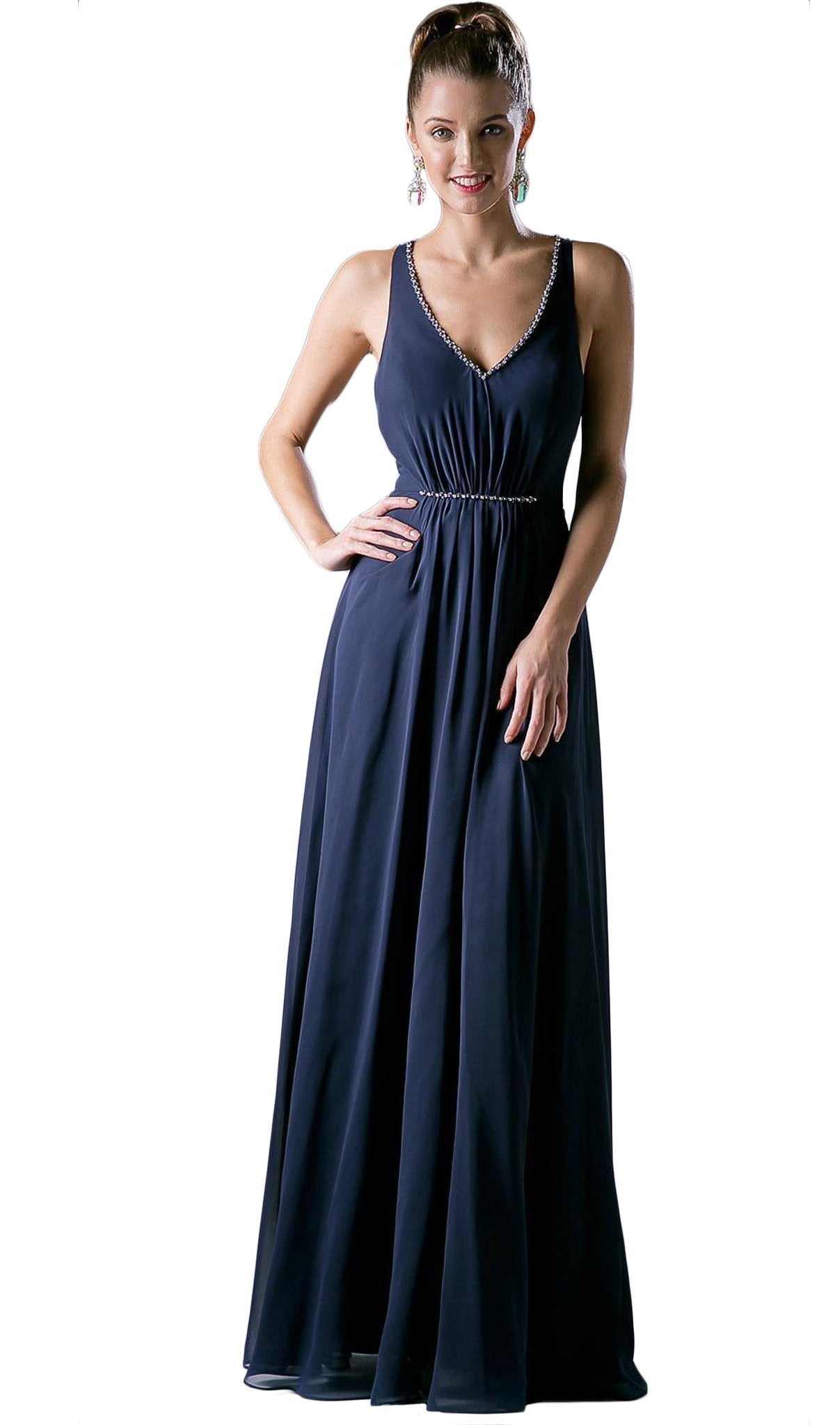 Cinderella Divine - Embellished Ruched V-neck A-line Dress - Silhouette Dresses