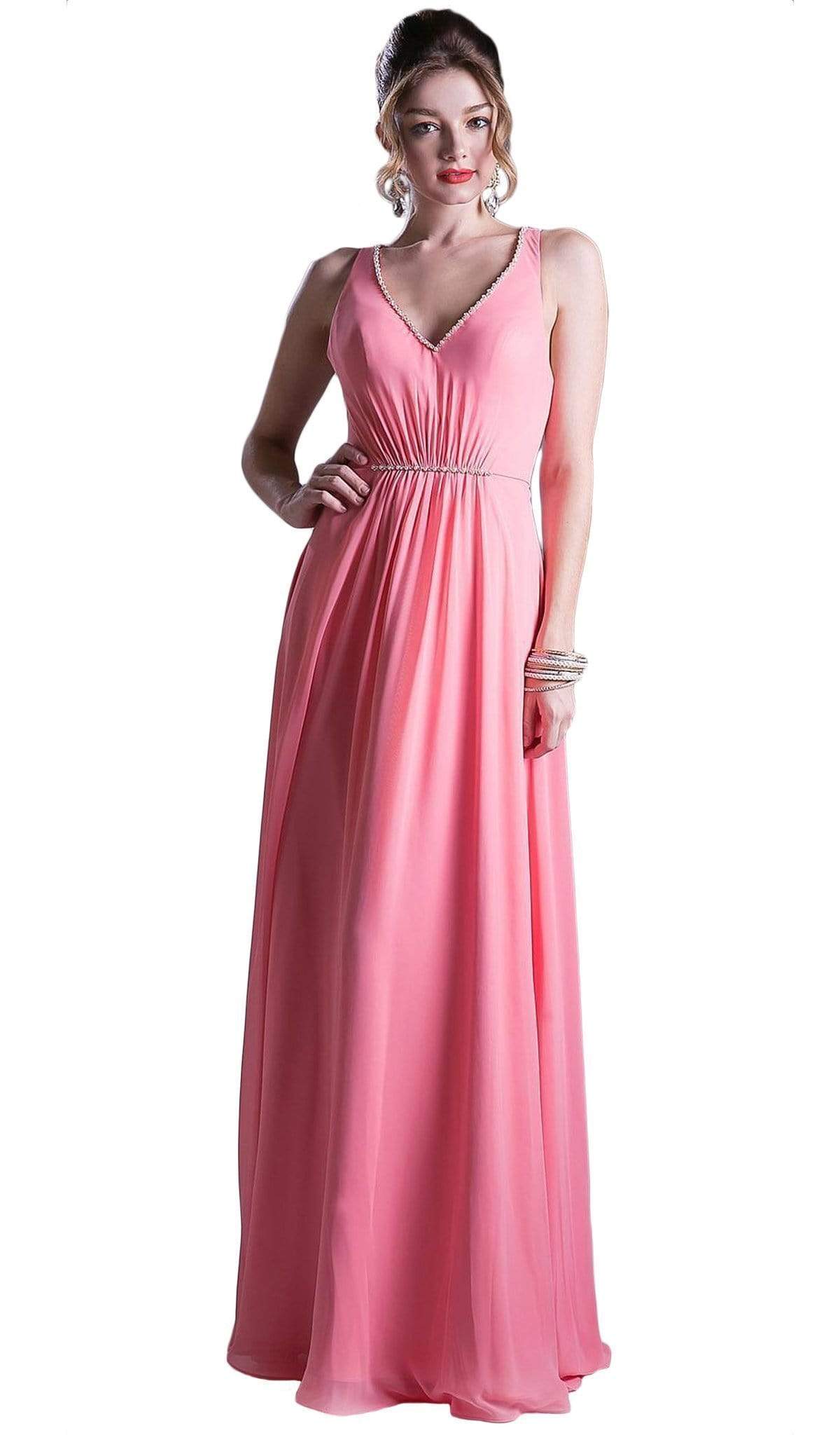 Cinderella Divine - Embellished Ruched V-neck A-line Dress - back view