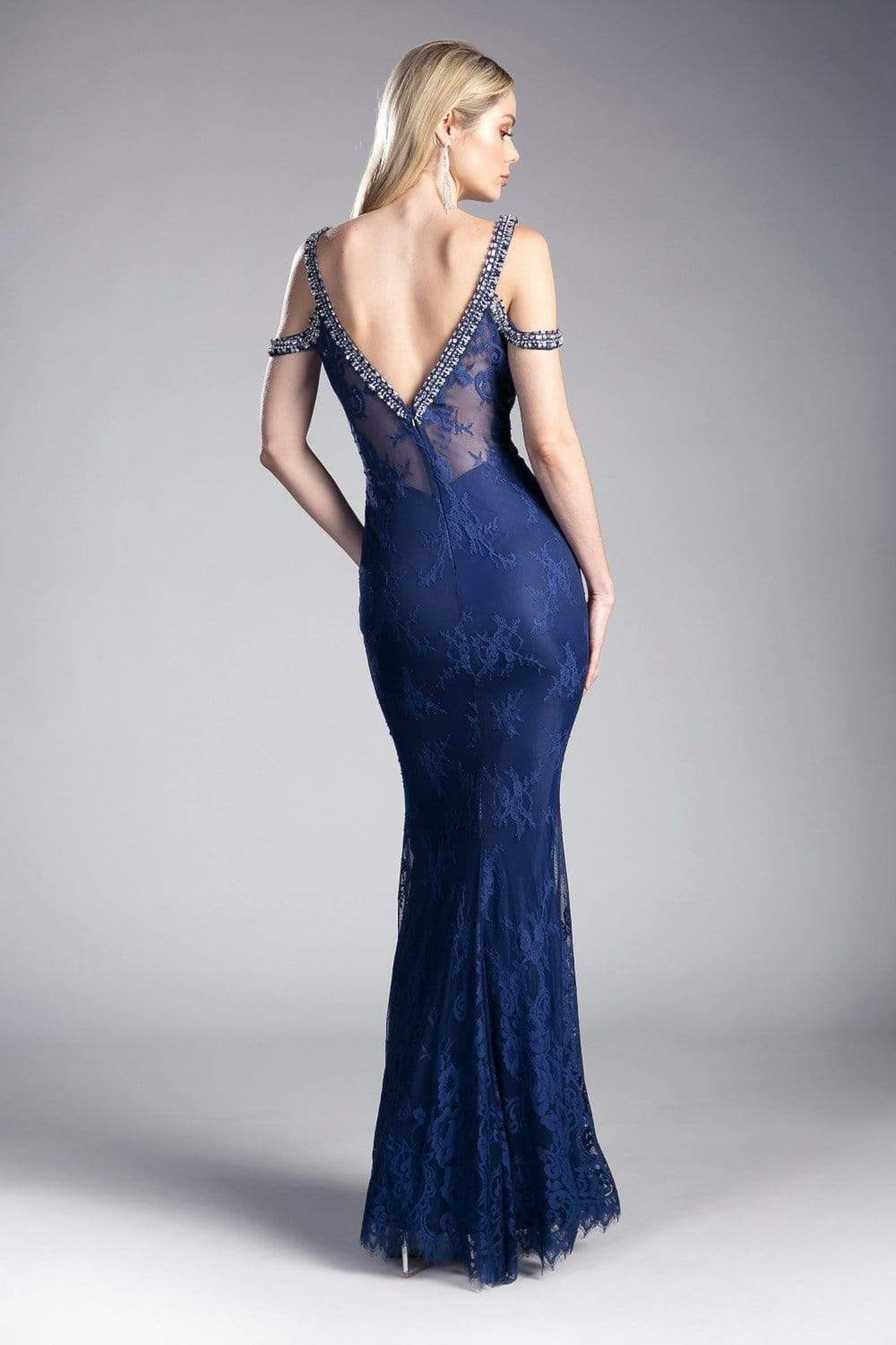 Cinderella Divine - Embellished Strappy V-neck Lace Fitted Dress