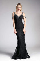 Cinderella Divine - Embellished Strappy V-neck Lace Fitted Dress - designer prom dress at Silhouette Dresses