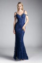Cinderella Divine - Embellished Strappy V-neck Lace Fitted Dress - detail view