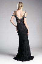 Cinderella Divine - Embellished Strappy V-neck Lace Fitted Dress - back view