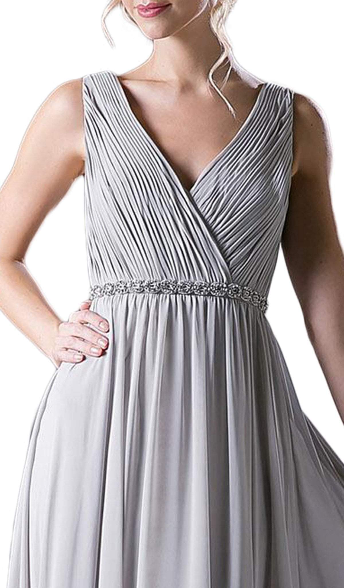 Cinderella Divine - Embellished Surplice Pleated V-neck A-line Dress - back view